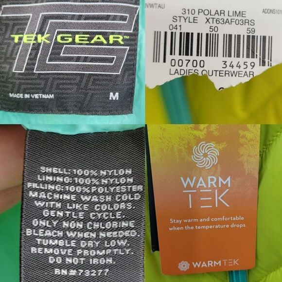 Tek Gear Puffer Vest‎ M Chartreuse Quilted Contrasting Hood Zip Pockets Gorpcore - Picture 4 of 12